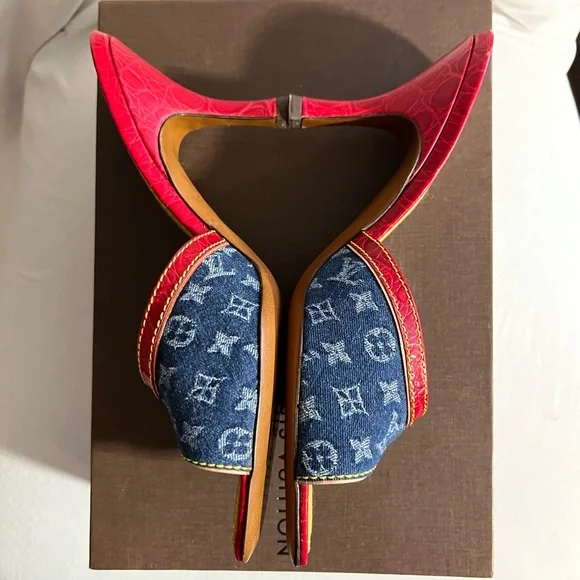 Louis Vuitton Denim and Red Sandals - Picture 3 of 13